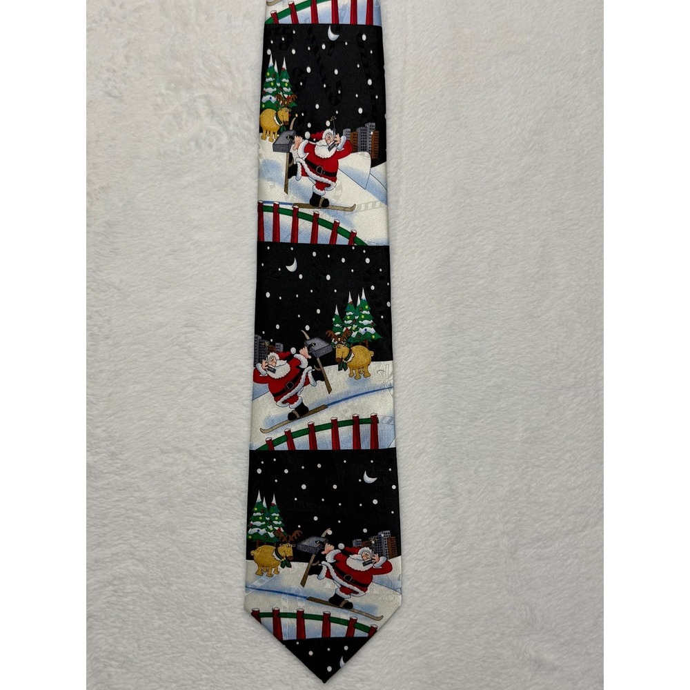 Yule Tie Greetings Santa With Brief Case & Cell Phone Silk Tie by Hallmark - Picture 8 of 8
